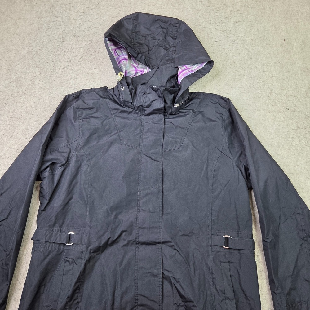 IZOD PerformX Rain Jacket Hooded Womens L Black Purple Lined Full Zip Golf